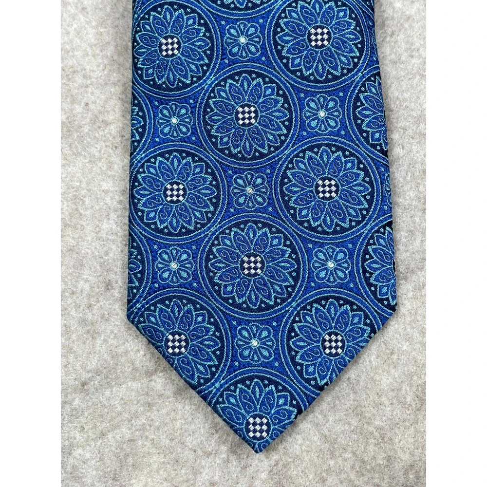 Paul Fredrick Tie Sartoriale Blue Italy Medallion Geometric Silk Floral Necktie